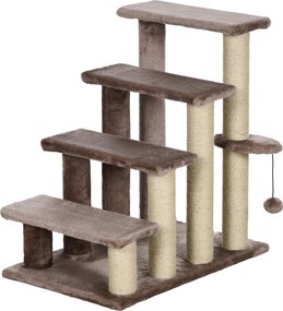 PawHut drabinka dla kota z drapakiem 4 stopnie schodki dla małych zwierząt do 5 kg brązowa 60x40x64cm | Aosom PL