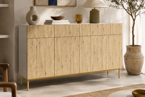 Komoda czterodrzwiowa Nicole 200 cm z szufladami - biały / dąb artisan / złote nóżki