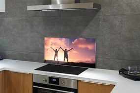 Szklany Panel Sylwetki Ludzi o Zachodzie