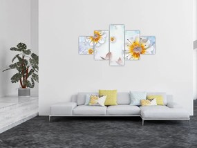Obraz - Kompozycja z kwiatami i motylami (125x70 cm)