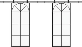 Podwójne drzwi przesuwne z systemem naściennym w stylu art deco - aluminium i szkło hartowane - 2 x wys. 204 x szer. 83 cm - Czarne - VIGELO