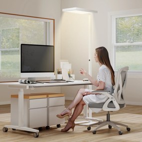 HOMCOM Lampa stojąca LED, łagodne dla oczu światło, lampa podłogowa z pilotem, regulacja jasności, tworzywo sztuczne, metal, biały