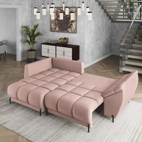 Masseno Narożnik VESTANO  z funkcją spania i pojemnikiem na pościel Narozniki L, Rozkładana sofa - Pudrowy róż, MATT VELVET 61