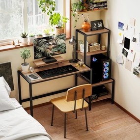 HOMCOM Biurko komputerowe z podwyższeniem monitora, 4-poziomowymi półkami, design industrialny, Brązowe