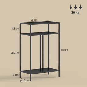 HOMCOM Stolik Konsolowy z 3 Półkami Wąski Stolik do Przedpokoju Metalowa Rama do Salonu, Przedpokoju, 55 cm, Czarny | Aosom PL