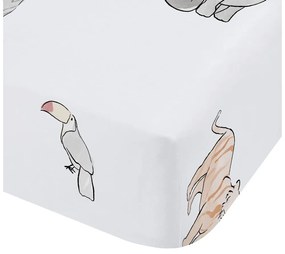 Białe bawełniane prześcieradło dziecięce jednoosobowe z gumką 90x190 cm Zoo Animals – Bianca