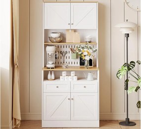 Nowoczesny bufet kuchenny 80x40x175 cm - z 2 szufladami i 4 drzwiami - Biały + kolor naturalny