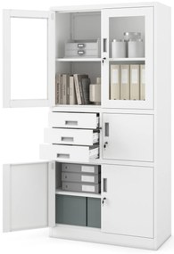 Biurowa szafa metalowa z sejfem na akta i dokumenty FILIP, 900 x 1850 x 400 mm, biała