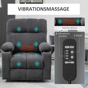 HOMCOM Fotel dla seniora z funkcją podnoszenia i leżenia z pilotem ciemnoszary 144 cm x 91 cm x 88 cm | Aosom PL