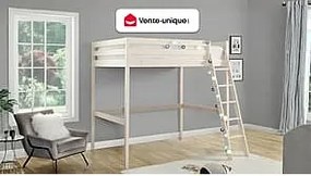 Łóżko antresola GEDEON - 140 × 190 cm - Lite drewno sosnowe - Bielone + materac