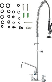 Bateria Kuchenna, SucceBuy Komercyjna Bateria Ścienna do Zlewu Kuchennego ze Spryskiwaczem do Wstępnego Płukania, Wysokość 120 cm