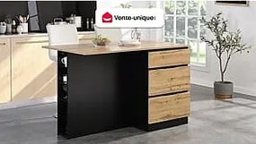 Wyspa kuchenna z 6 szufladami i 4 półkami MDF - Naturalny jasny i Czarny - POMARELA