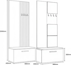 Masseno Garderoba MODULO 161,2/204/40 cm do Przedpokoju Nowoczesna Dąb Artisan
