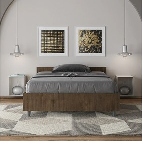 Łóżko wyposażone w stelaż z listwami z pojemnikiem 120x200 orzech Nuamo