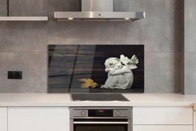 Szklany Panel Śpiący Aniołek na Drewnie