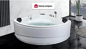 Wanna narożna AGLENA z hydromasażem i systemem kaskad – 2-osobowa – 350 l – 150 × 150 × 60 cm (dł. × szer. × wys.)