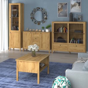 Komoda z Szufladami Drewniana do Salonu DALE 80 cm Dąb craft złoty Klasyczna