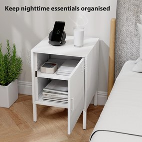 HOMCOM Stolik nocny ze stali, stolik pomocniczy do różnych zastosowań, regulowana półka, do sypialni, salonu, biały