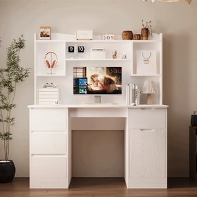 Biurko z nadstawką białe - 130 cm