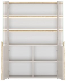 Witryna Amilio do salonu 100 cm - kaszmir / dąb olejowany / uchwyty dąb jasny