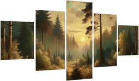 Obraz - Słońce świecące przez las (125x70 cm)