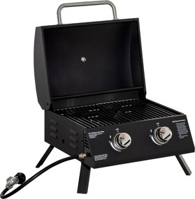 Outsunny mobilny grill gazowy BBQ z 2 palnikami stal węglowa kolor czarny 55 x 46,5 x 41 cm