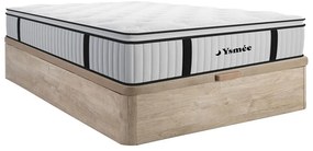 Zestaw 140 x 200 cm stelaż ze skrzynią naturalny jasny + materac ze sprężynami kieszeniowymi i zintegrowaną nakładką grub. 28 cm - AMERICAN DREAM marki YSMÉE