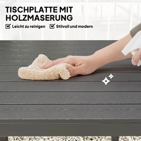 Outsunny Stół Ogrodowy z Aluminium 73x73 cm Odporny na Warunki Atmosferyczne, Bufetowy z Wyglądem Drewna, Kempingowy dla 4 Osób, Czarny