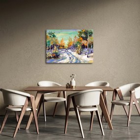 Obraz - Zaśnieżona ścieżka przez las, obraz olejny (70x50 cm)