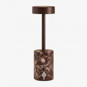 Bezprzewodowa Lampa Stołowa Led Z Żelaza I Naturalnego Kamienia Arianny Czerwony Marmur Cherry Gold - Sklum