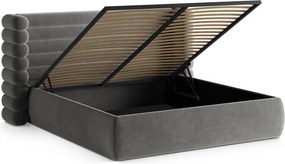 Szare tapicerowane łóżko dwuosobowe ze schowkiem ze stelażem 160x200 cm Mount – Micadoni