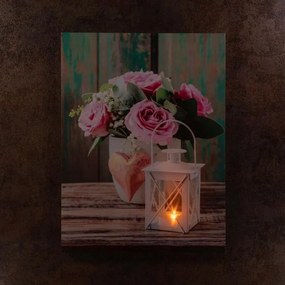 Obraz na ścianę przedstawiający różę i latarnię, 1 LED, 30 x