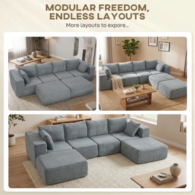 HOMCOM Modułowa narożna sofa, sofa w kształcie U z szerokimi i głębokimi siedziskami, 2 pufy, ciemnoszara | Aosom PL
