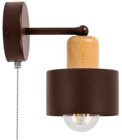 Brązowy kinkiet LED SHWD-BU1010BR jednopunktowy z metalu i drewna z wł