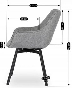 Krzesło Tapicerowane Obrotowe do Salonu LUNA 2 Szare Nowoczesne Loft