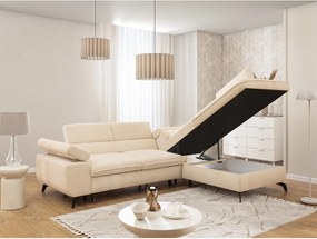 Kremowy narożnik z tkaniny szenilowej (prawostronny/w kształcie litery L) Marbeya – Ropez