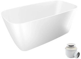 Wanna wolnostojąca NAVI owalna biała z konglomeratu 150 x 70 cm bez przelewu cienki rant | Różne kolory korków : Kolor korka - Biały