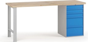 Stół warsztatowy G7, blat bukowy, 2000 x 800 x 840 mm, 1x kontener, 5x szuflada, niebieski