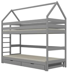 Łóżko piętrowe domek TOBI 1 180x80 szare drewniane z szufladami KOCOT KIDS