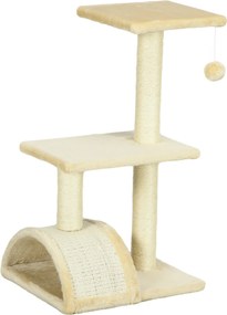 PawHut Drapak dla Kotów 72 cm Wieża z Pluszową Kulą, Słupami z Sizalu, Platformą, Deską do Drapania Kremowy