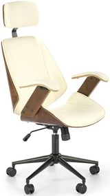 Designerski obrotowy fotel tapicerowany orzech + kremowy - Hano