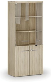 Szafa biurowa kombinowana PRIMO WOOD z drzwiami drewnianymi i szklanymi, 800 x 420 x 1781 mm, dąb naturalny
