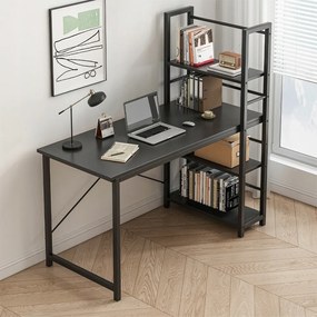 Czarne biurko w stylu industrialnym z wbudowaną półką – 120 cm | Design loftowy z bocznymi półkami