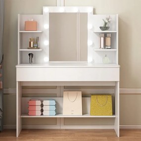 Toaletka kosmetyczna z lustrem LED 110 cm – nowoczesna toaletka do makijażu i wizażu w stylu loft