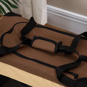 PawHut Torbik transportujący Torba transportowa, 3 wejścia, składana, 70 x 51 x 50 cm, Brązowy + Beżowy