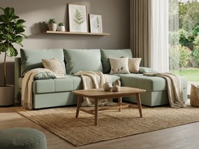 Rozkładana narożna sofa VENORIA SLIM 200x143 cm, jasnozielona, uniwersalna + 2 poduszki GRATIS