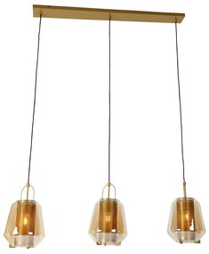Lampa wisząca złota z bursztynowym szkłem 23 cm owalna 3-światłowa - Kevin ArtDeco Oswietlenie wewnetrzne