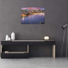 Obraz na szkle - nocne miasto Bratysława z rzeką (70x50 cm)