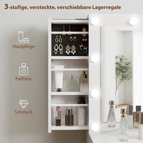 HOMCOM Toaletka z lustrem i 12 lampami LED, toaletka z 7 szufladami, 6 ukrytymi schowkami, płyta wiórowa, Biały