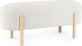 Ławka z naturalnego materiału z efektem bouclé i nogami z drewna kauczukowego - DAYLA